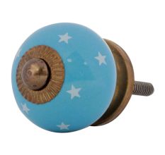 Turquoise White Tiny Star Pattern Cabinet Knobs